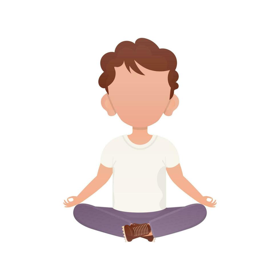 weinig jongen mediteert mediteert. geïsoleerd. tekenfilm stijl. vector
