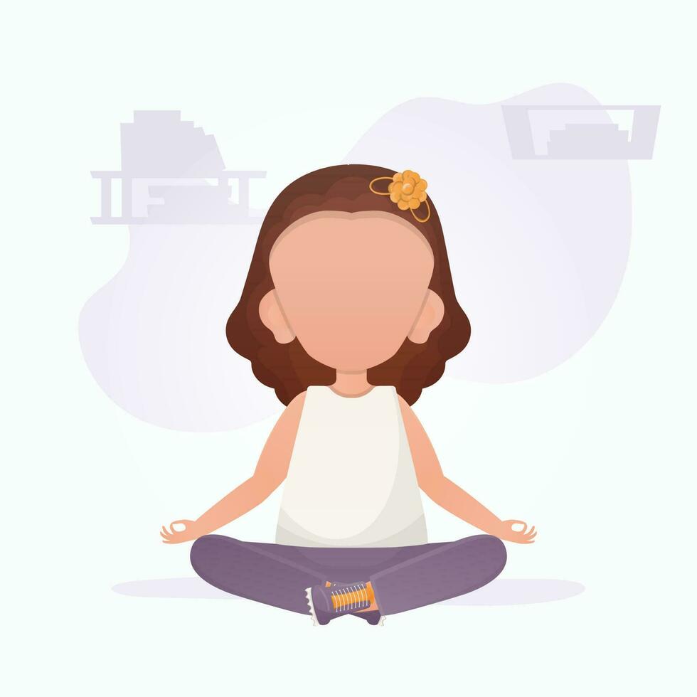 weinig meisje is aan het doen yoga. kinderen meditatie. vector. vector