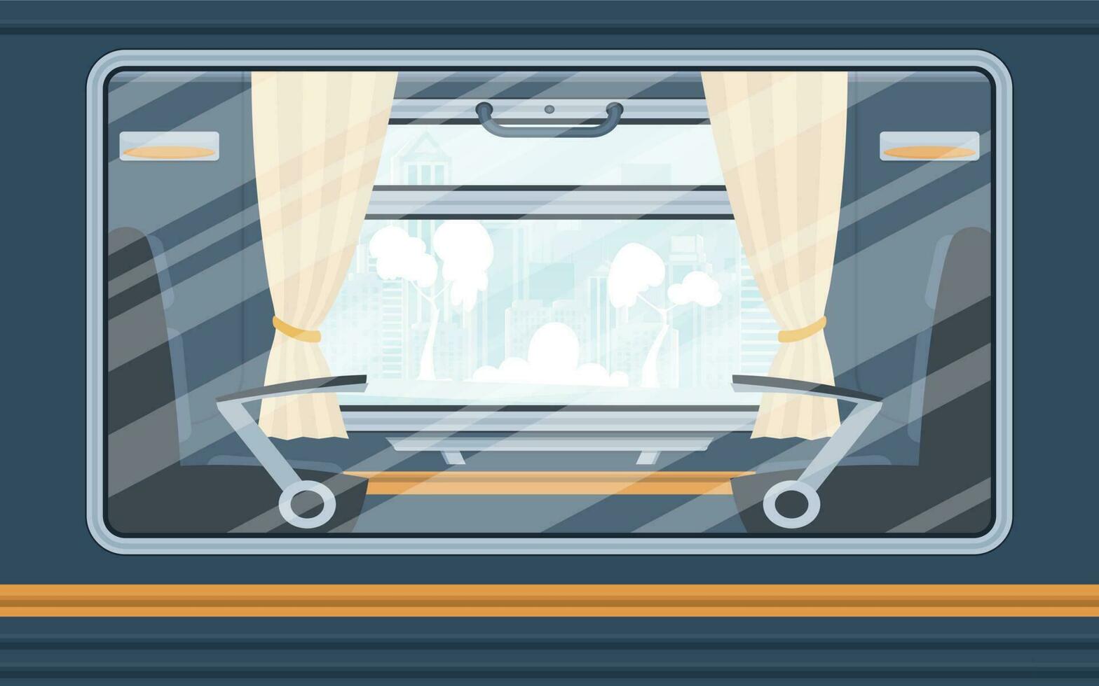 ramen van een leeg forens trein. het spoor vervoer is getoond buiten. tekenfilm stijl. vlak stijl. vector
