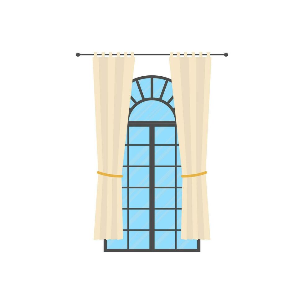 panoramisch venster met gordijn. geïsoleerd tekenfilm stijl. vector