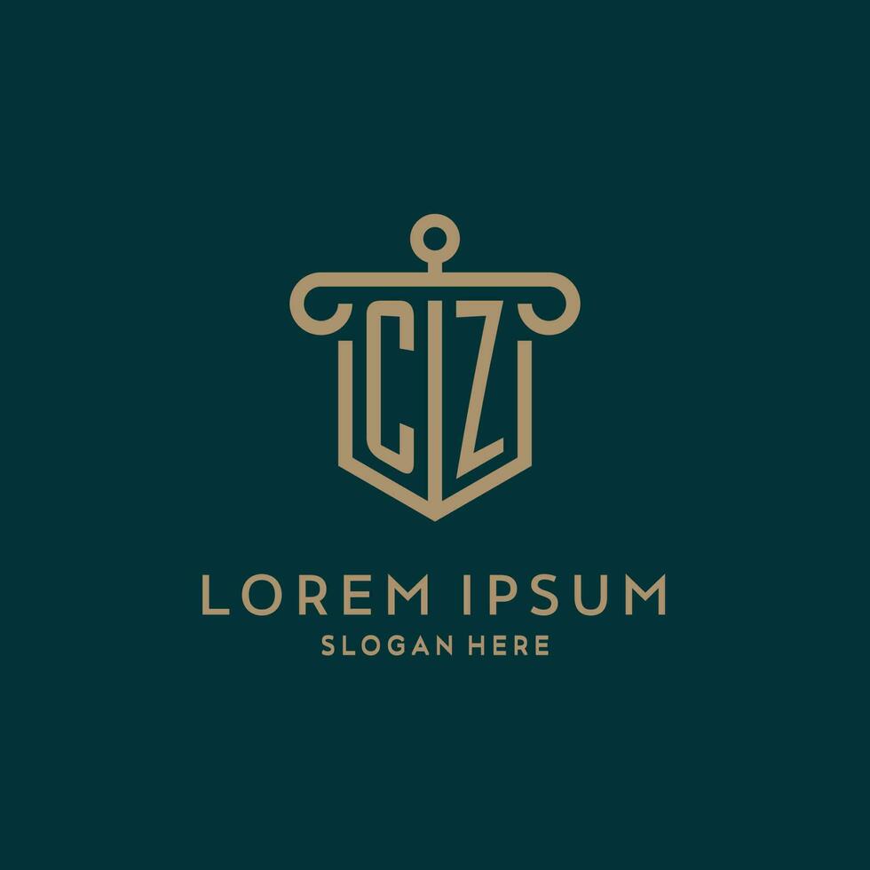 cz monogram eerste logo ontwerp met schild en pijler vorm stijl vector