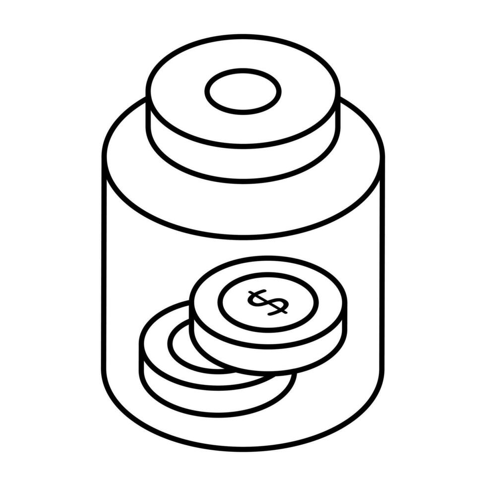 dollar insider glas fles, lineair ontwerp van geld pot vector