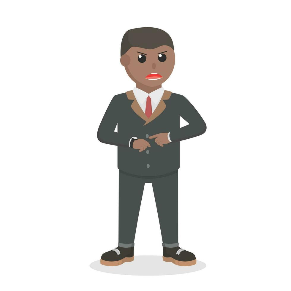 zakenman Afrikaanse mannetje boos naar laat ontwerp karakter Aan wit achtergrond vector