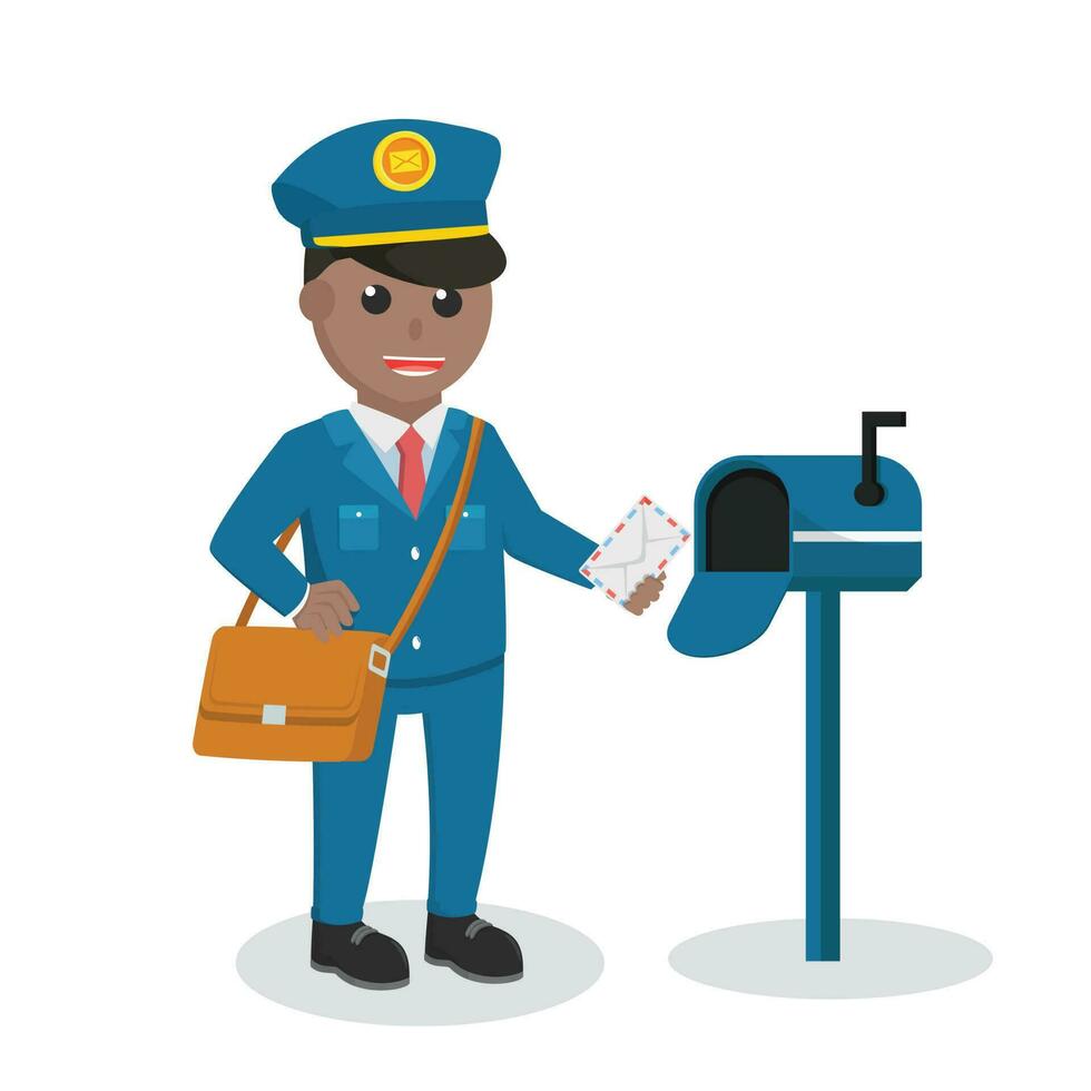 postbode Afrikaanse zetten mail in postbus ontwerp karakter Aan wit achtergrond vector