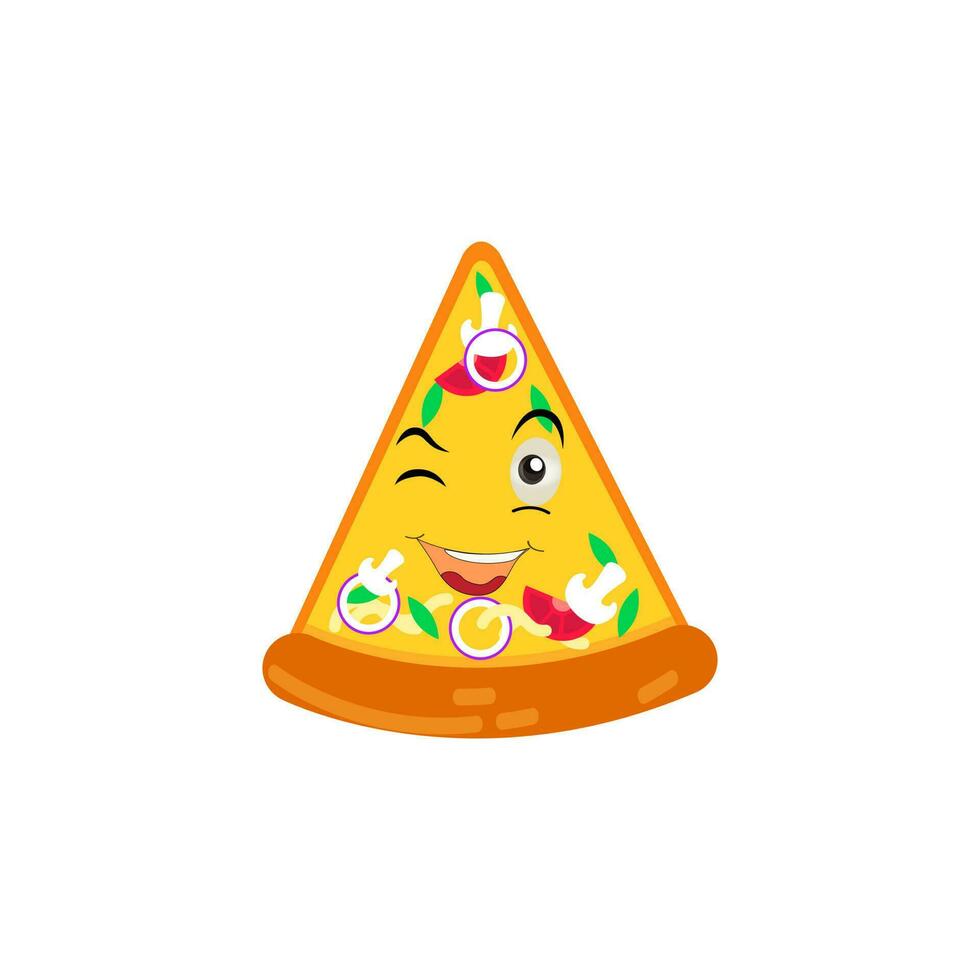 grappig gelukkig pizza tonen vrede gebaar logo. vector tekening lijn tekenfilm kawaii karakter illustratie icoon. pizza citaat logo concept. snel voedsel vector tekenfilm illustratie, grappig tekens