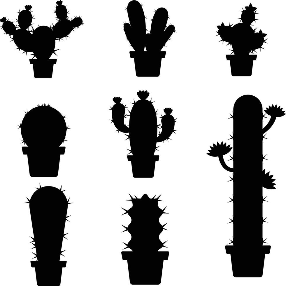 reeks van verschillend cactus kamerplanten silhouet vector illustratie