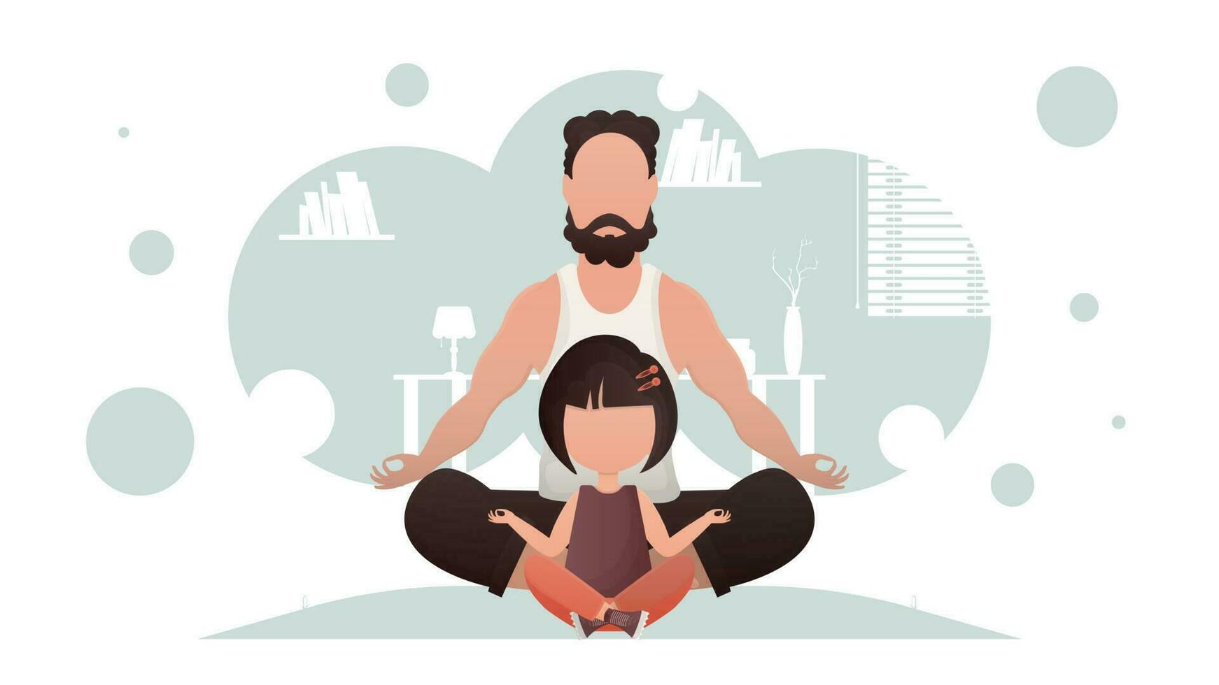 vader en dochter zitten in de lotus positie. meditatie. tekenfilm stijl. vector