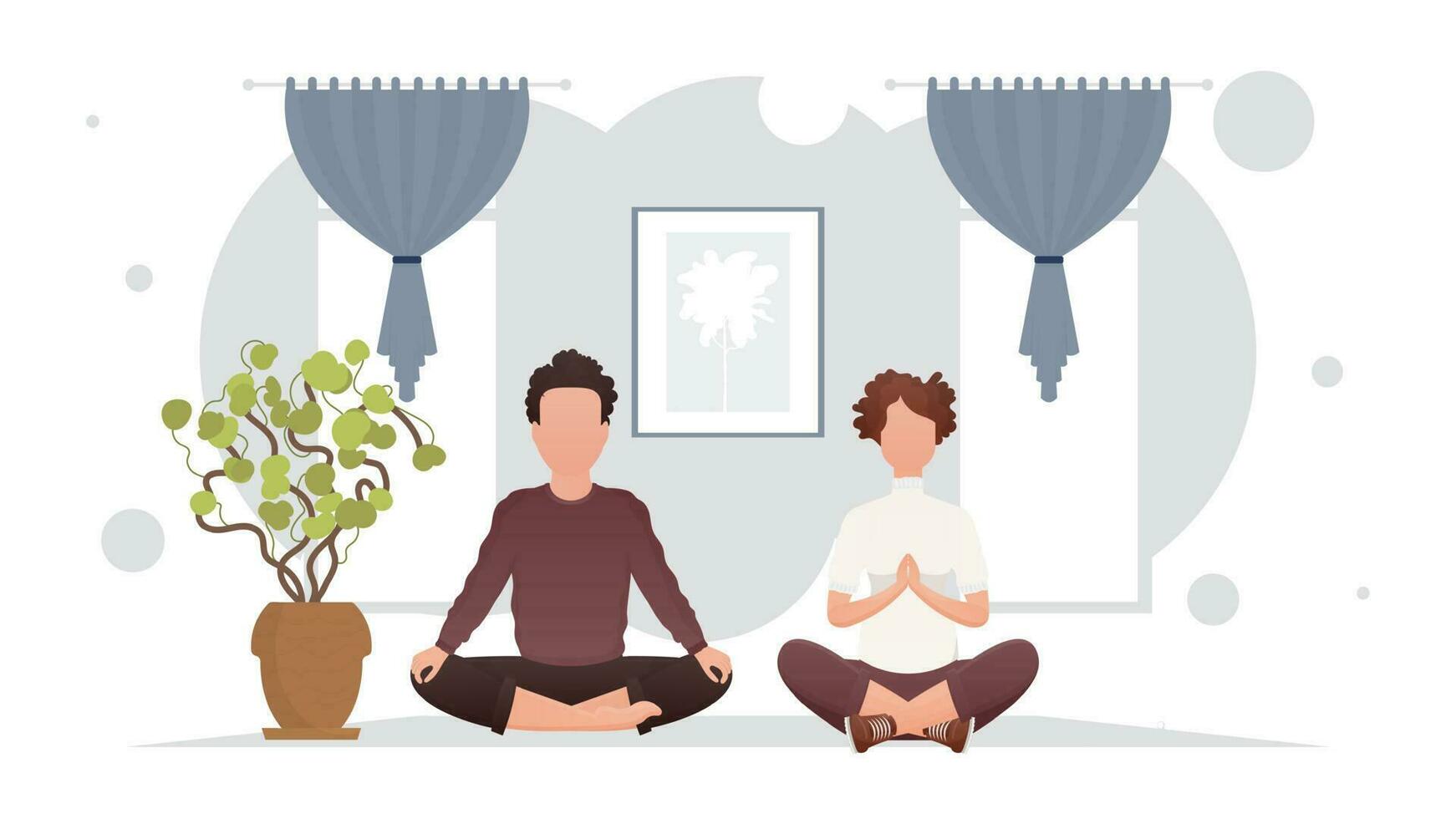 de vent en de meisje zijn verloofd in meditatie in de kamer. yoga. tekenfilm stijl. vector