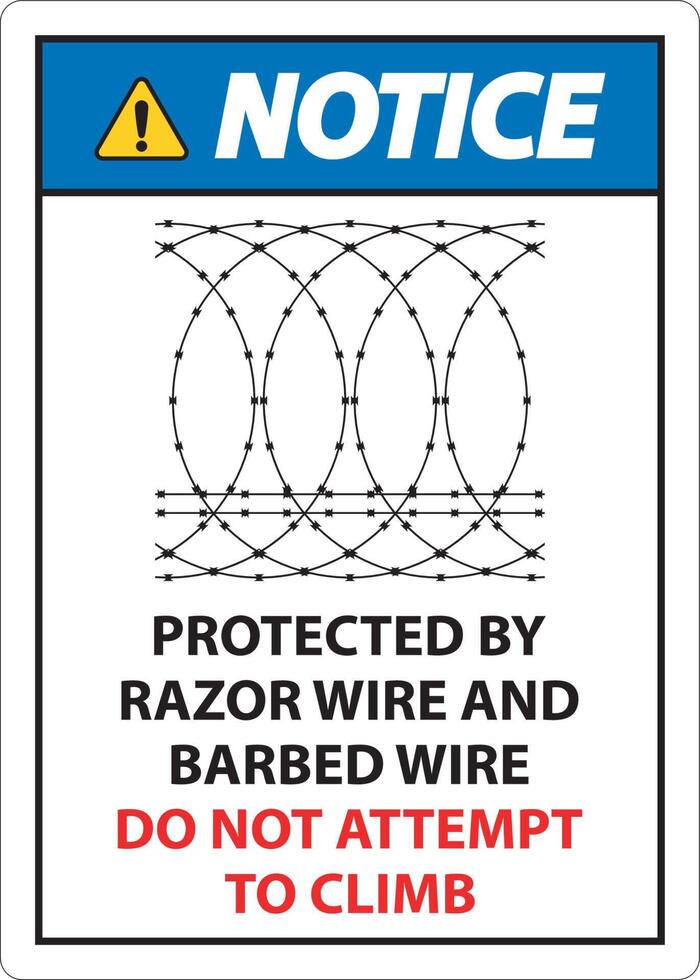 merk op beschermde door scheermes draad en met weerhaken draad, Doen niet beklimmen teken vector