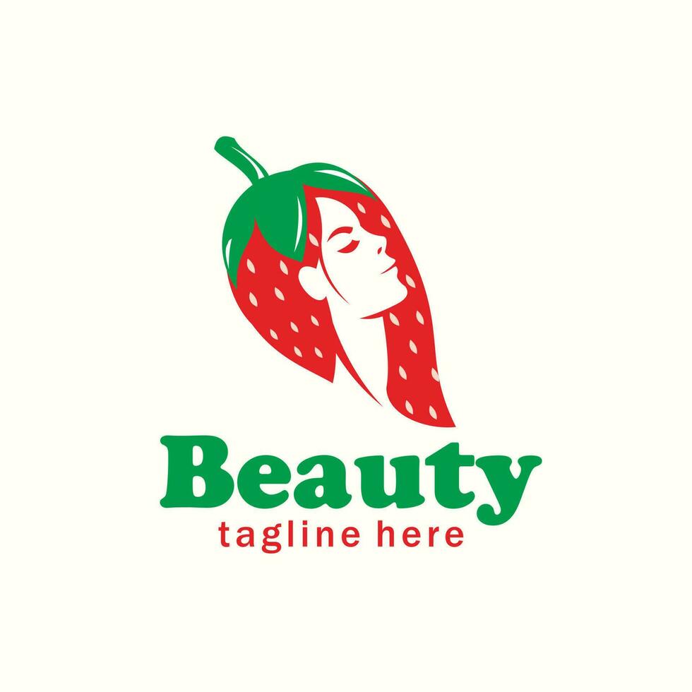 schoonheid logo voor fruit bedrijf, rood groen aardbei logo ontwerp vector