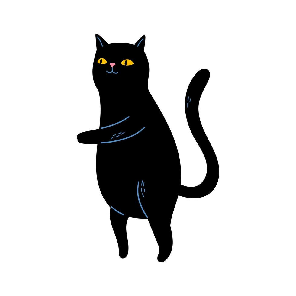 staand zwart kat illustratie geïsoleerd Aan wit achtergrond vector