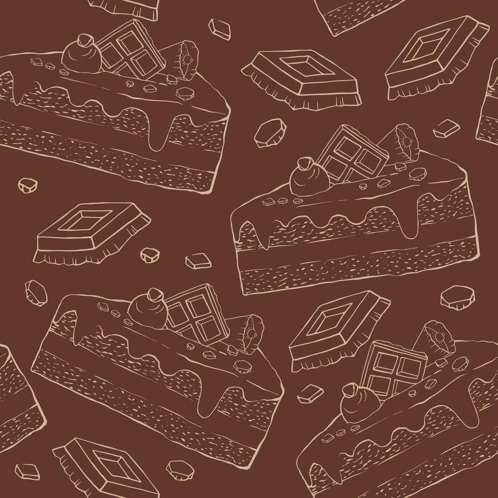 schets patroon met chocola bar en taart stukken vector