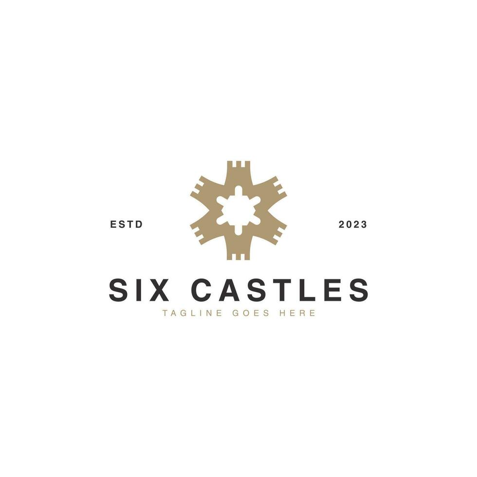 luxe zes kastelen iconisch logo ontwerp vector ideeën. silhouet zes paleis logo bedrijf vector ontwerp sjabloon. modern Koninklijk bloem logo ontwerp vector