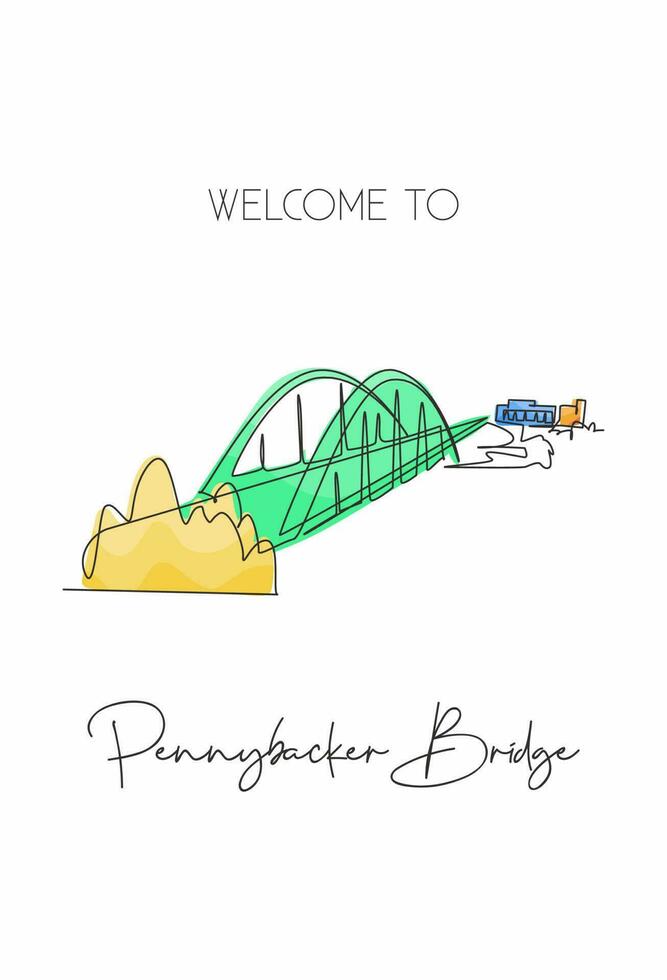 continu één lijntekening 360 brug texas skyline, pennybacker bridge. mooi oriëntatiepunt. wereld landschap toerisme reizen muur decor poster print kunst. enkele lijn tekenen ontwerp vectorillustratie vector