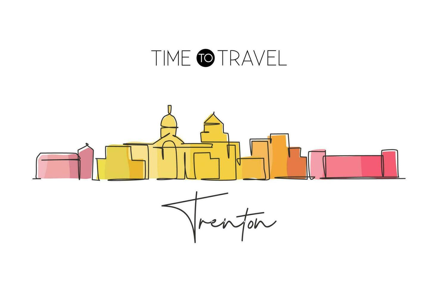 continu één lijntekening skyline van de stad trenton, new jersey. mooi oriëntatiepunt. wereld landschap toerisme reizen muur decor poster print kunst. stijlvolle enkele lijn tekenen ontwerp vectorillustratie vector