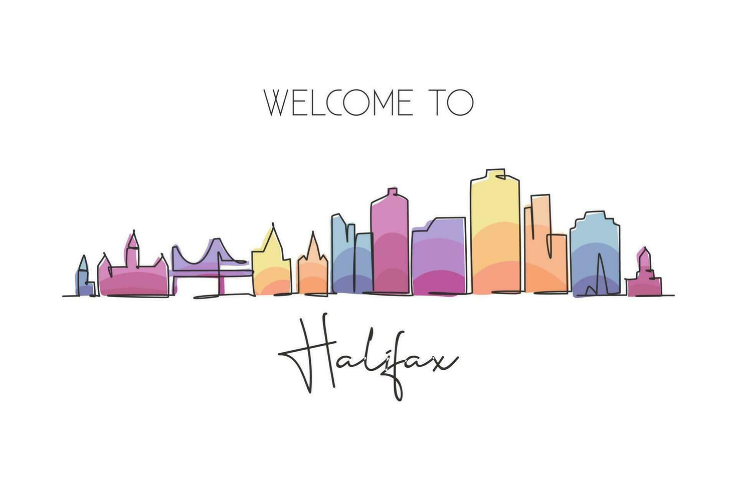 enkele lijntekening halifax skyline van de stad, nova scotia, canada. wereld historisch stadslandschap. beste vakantiebestemming ansichtkaart print kunst. trendy doorlopende lijn tekenen ontwerp vectorillustratie vector