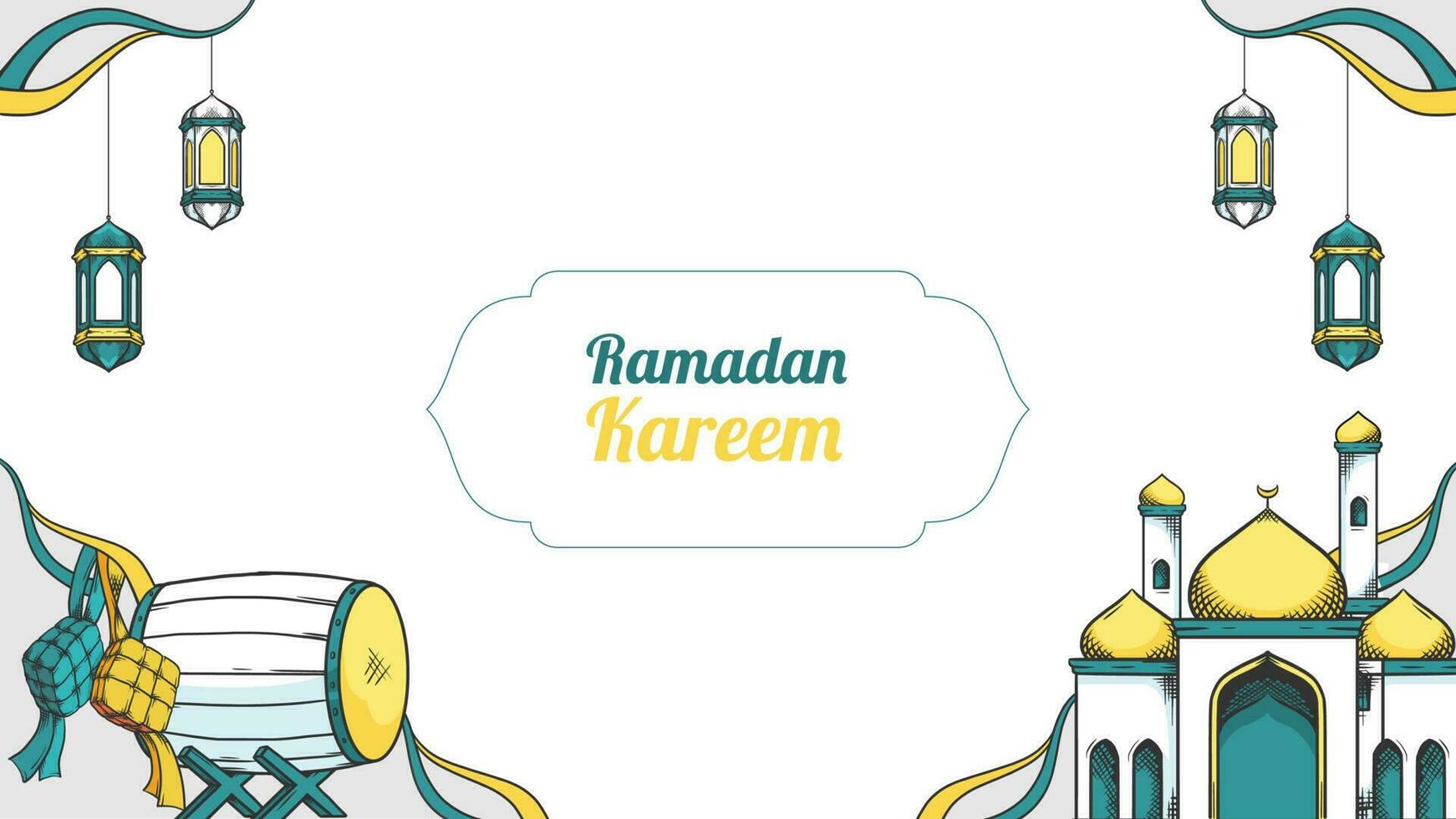 Ramadan kareem met hand- getrokken Islamitisch illustratie ornament Aan wit achtergrond vector