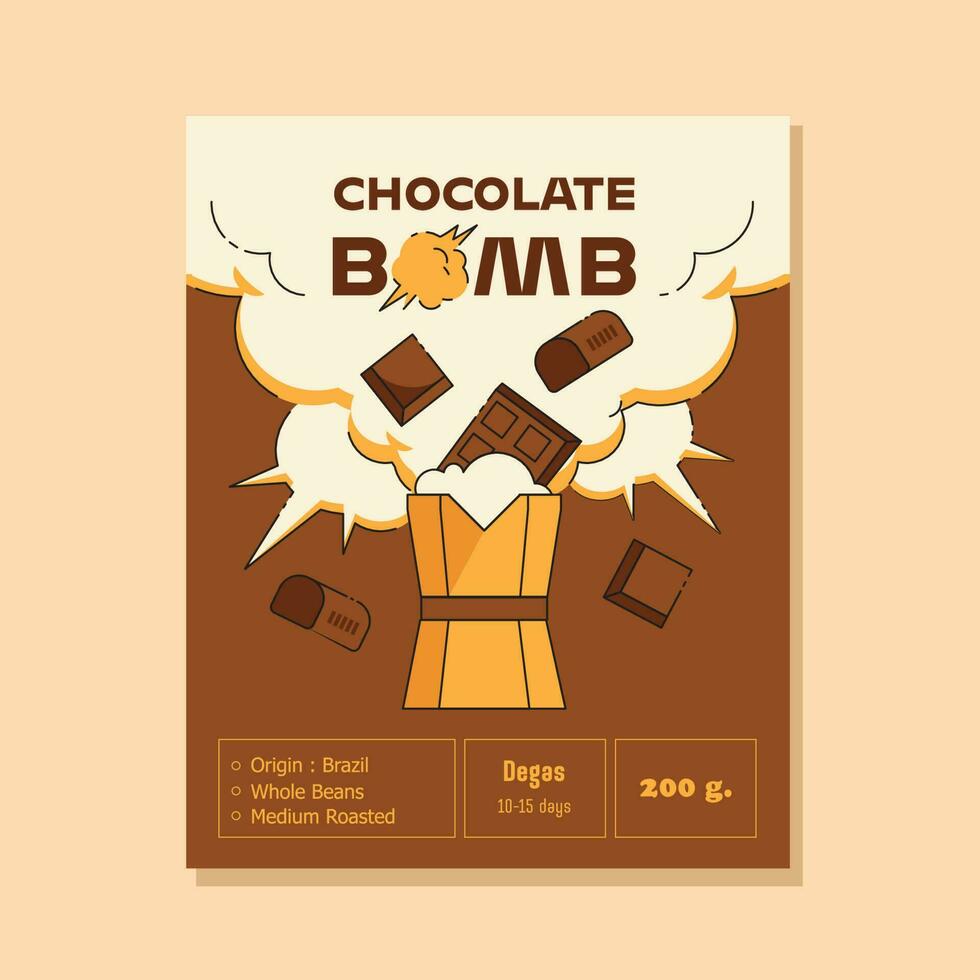 chocola bom koffie etiket vector