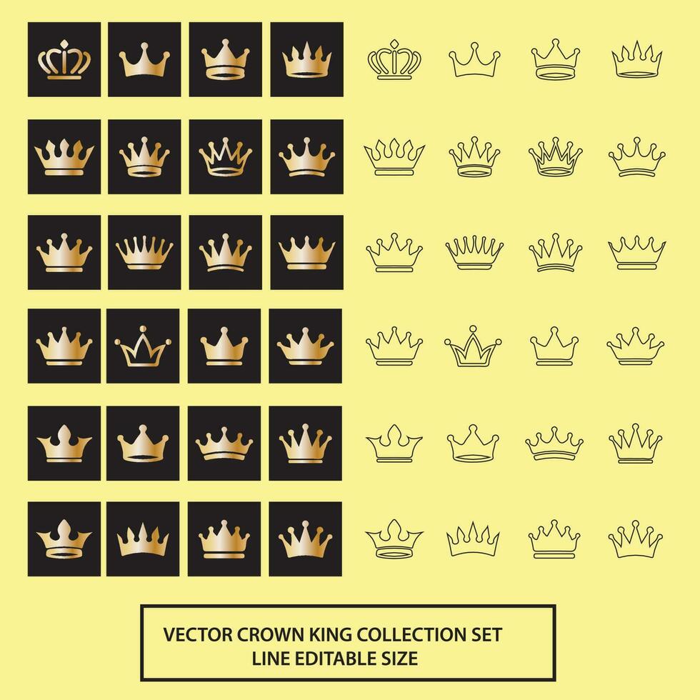 Koninklijk kroon verzameling icoon goud kleur en bewerkbare lijn vector illustratie