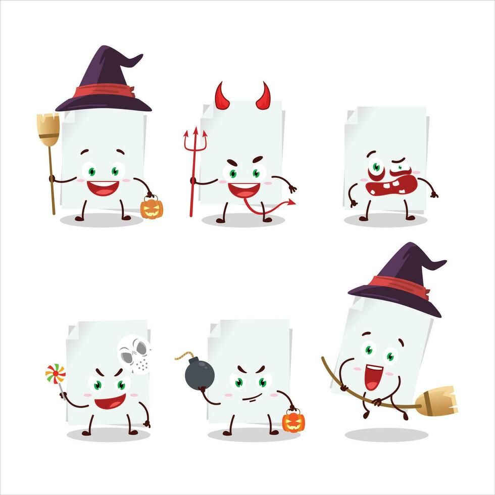 halloween uitdrukking emoticons met tekenfilm karakter van blanco vel van papier vector