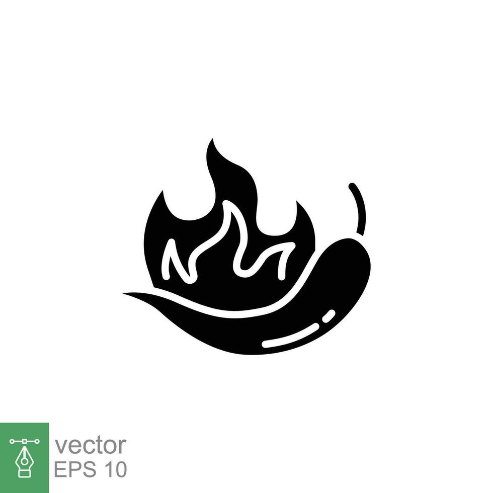 chili paprika's brand icoon. gemakkelijk solide stijl. vlam, brandwond, paprika, heet, vreugdevuur, pittig concept. zwart silhouet, glyph symbool. vector symbool illustratie geïsoleerd Aan wit achtergrond. eps 10.