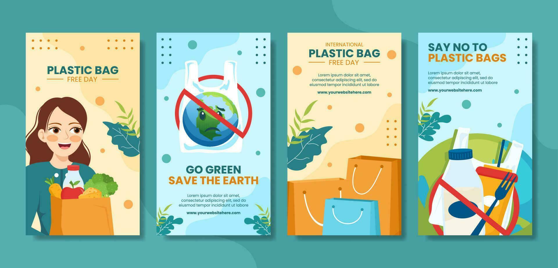 Internationale plastic zak vrij dag sociaal media verhalen vlak tekenfilm hand- getrokken Sjablonen achtergrond illustratie vector