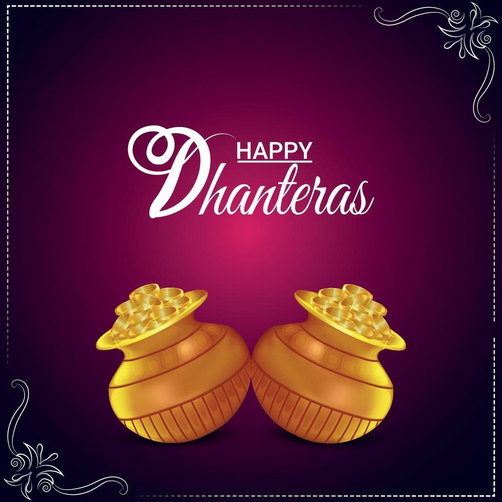 gelukkige dhanteras viering wenskaart met gouden muntenpot vector