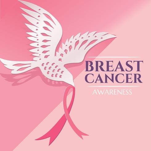 Breast Cancer Awareness Design met Dove Bird Paper Craft met Pink Ribbon vector