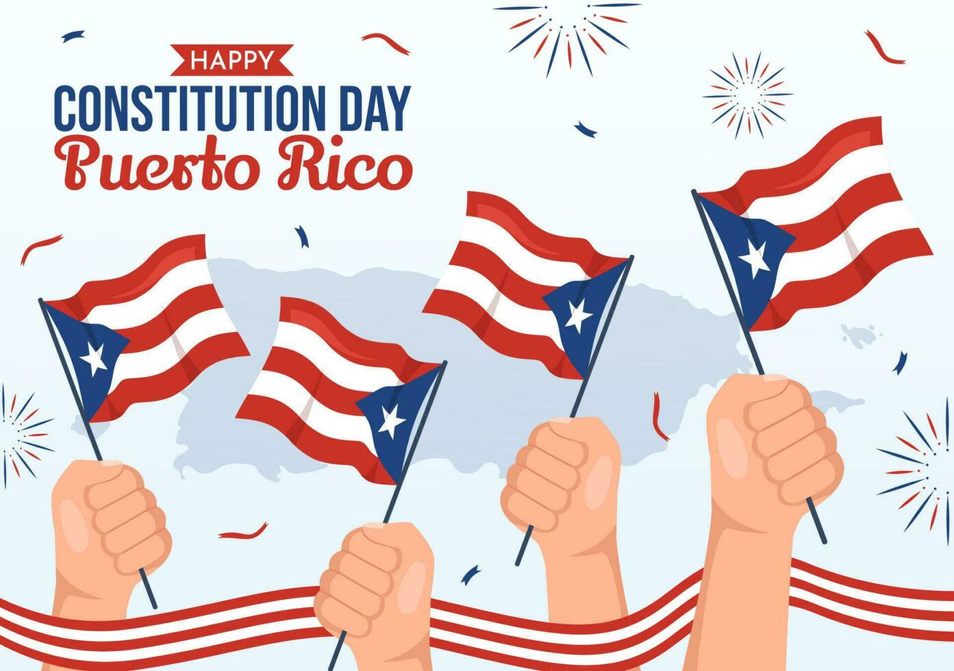 gelukkig puerto rico grondwet dag vector illustratie met golvend vlag in vlak tekenfilm hand- getrokken voor landen bladzijde achtergrond Sjablonen