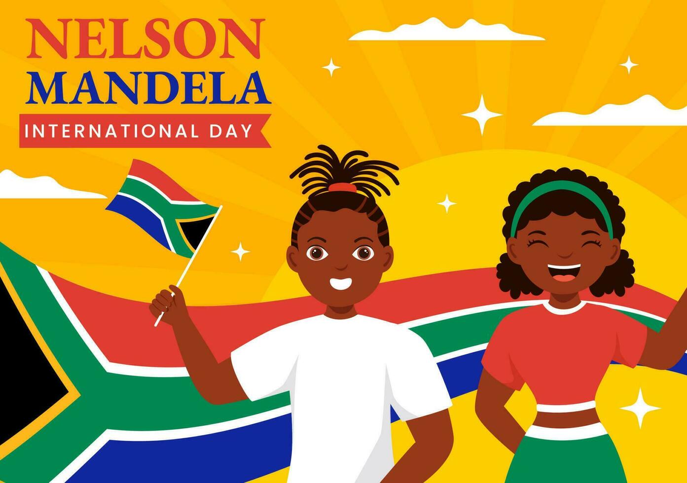 gelukkig Nelson mandela Internationale dag vector illustratie Aan 18 juli met zuiden Afrika vlag en kinderen in tekenfilm hand- getrokken landen bladzijde Sjablonen