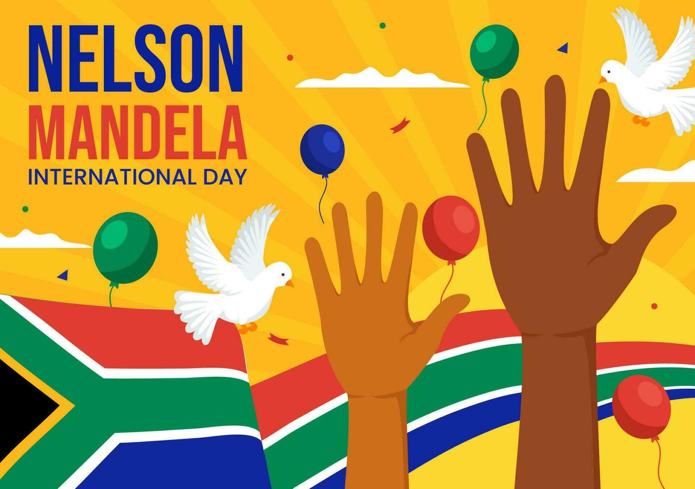 gelukkig Nelson mandela Internationale dag vector illustratie Aan 18 juli met zuiden Afrika vlag in vlak tekenfilm hand- getrokken landen bladzijde Sjablonen