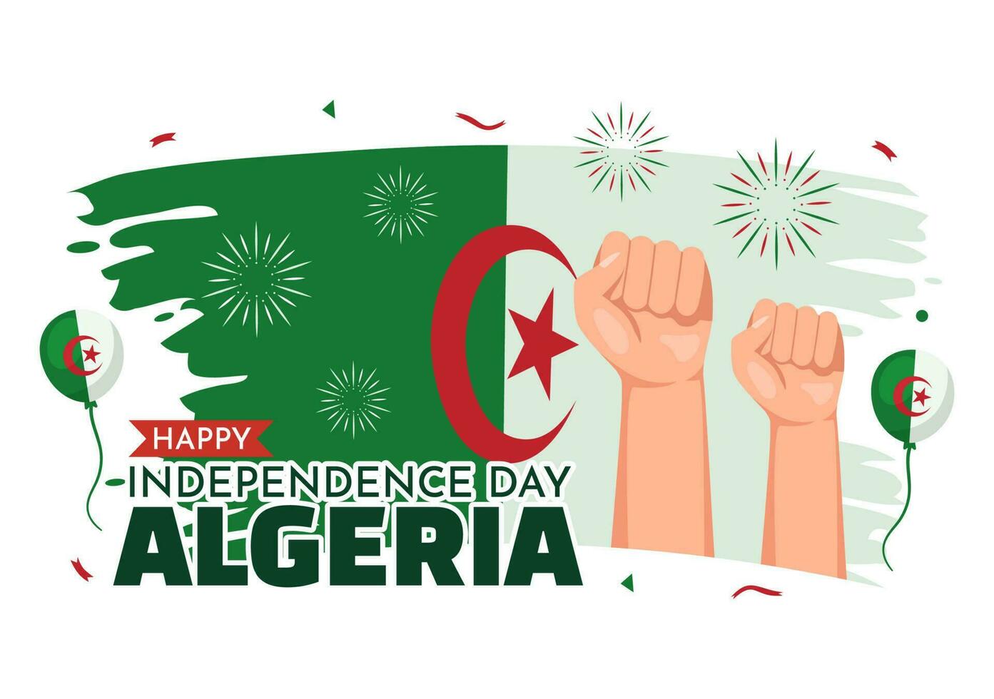 gelukkig Algerije onafhankelijkheid dag vector illustratie met golvend vlag in vlak tekenfilm hand- getrokken landen bladzijde groen achtergrond Sjablonen