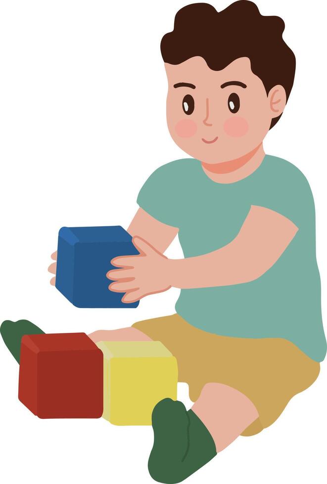 portret van schattig kleuter jongen spelen kubussen illustratie vector