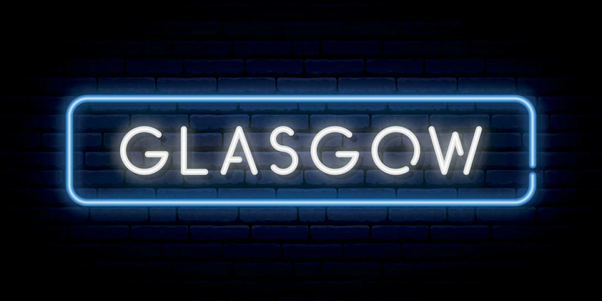 Glasgow neon teken. helder licht uithangbord. vector