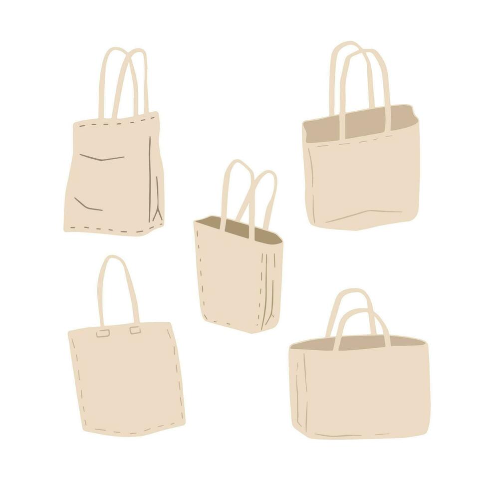 canvas tote tas. kleding eco klant. vlak tekenfilm illustratie. herbruikbaar zak voor boodschappen vector