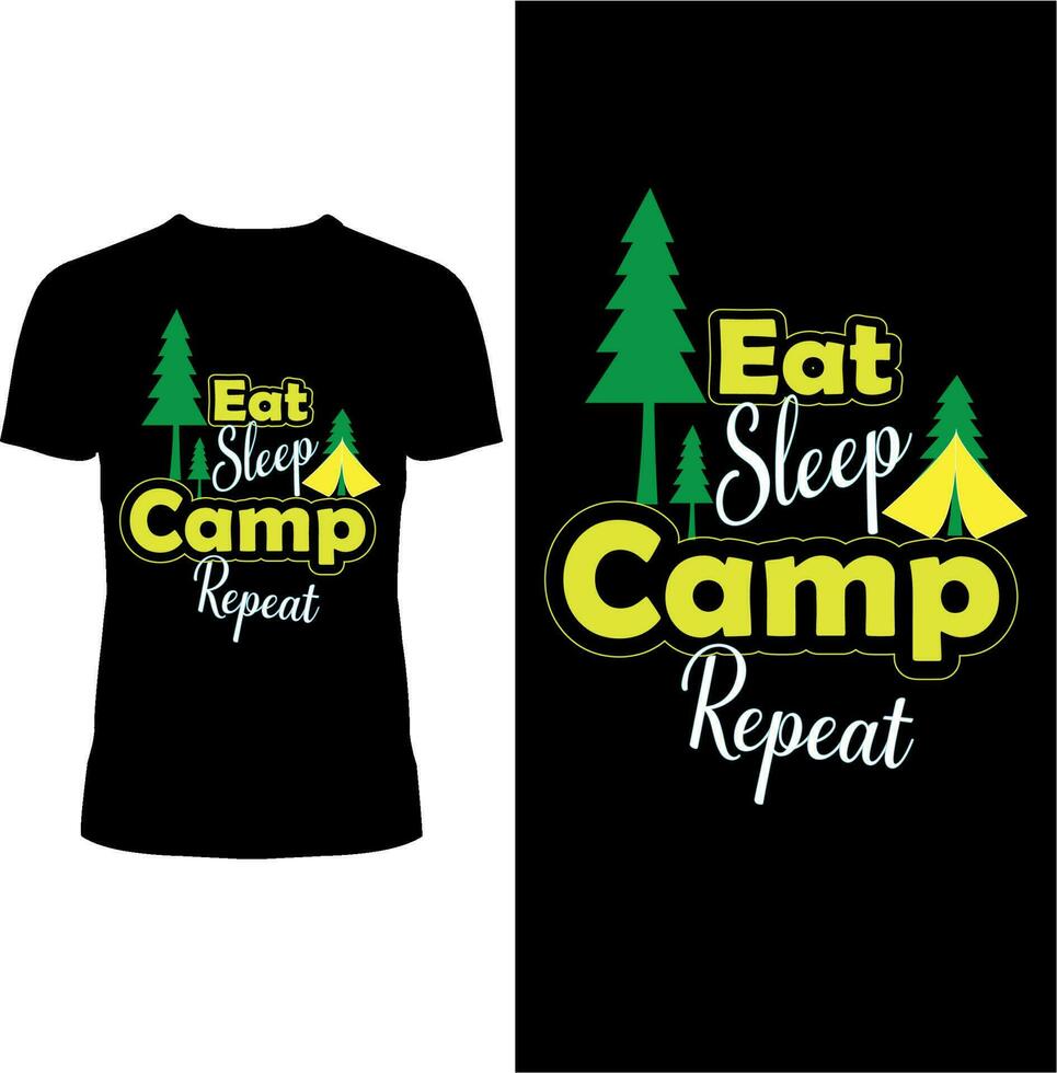 eten slaap kamp herhaling t-shirt ontwerp vector