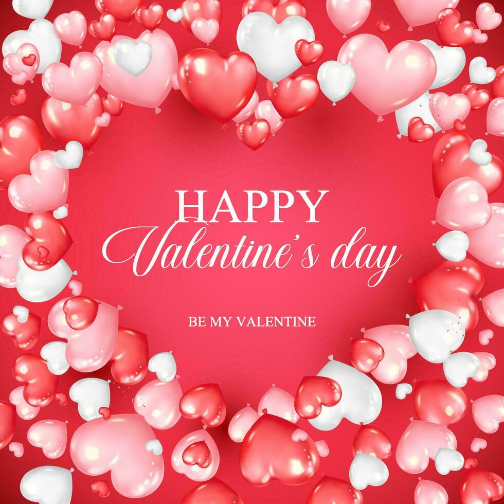 Valentijnsdag dag concept achtergrond met realistisch hart vormig ballonnen. romantisch ontwerp voor omslag, partij, affiches, groet kaart, Promotie spandoek. vector illustratie
