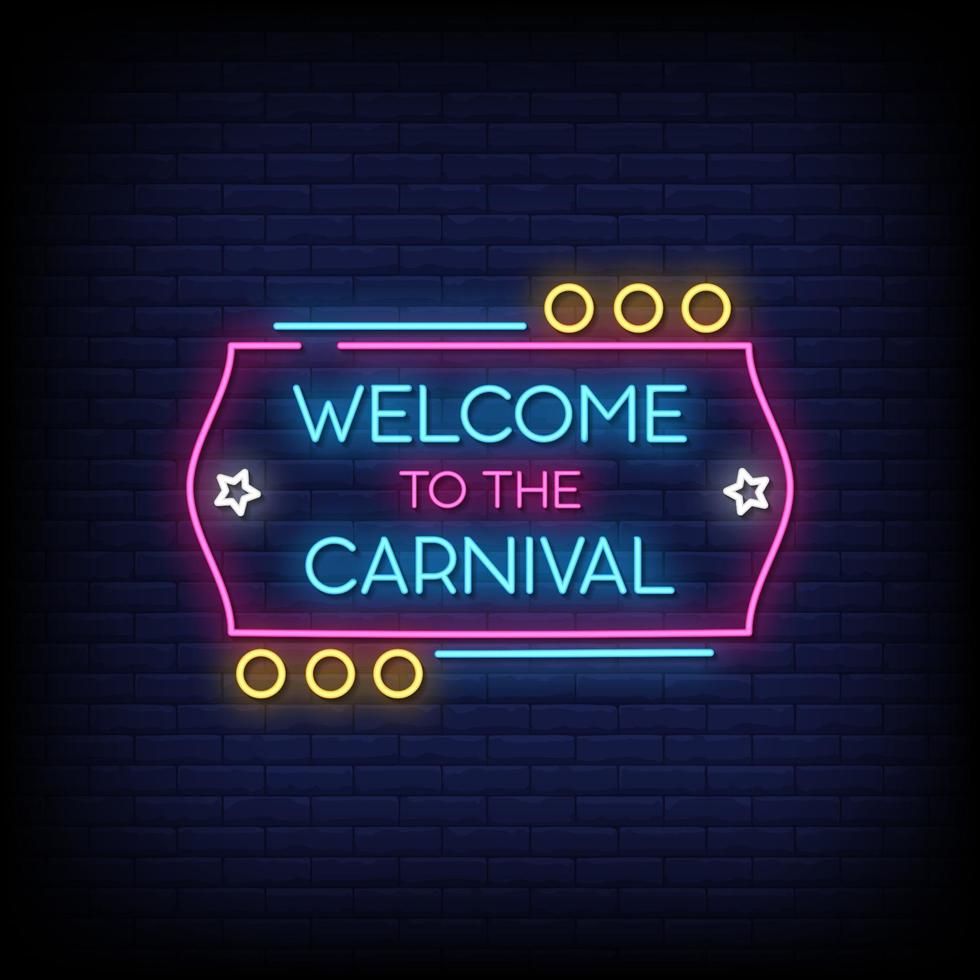 welkom bij de tekstvector van de stijl van carnaval neonreclames vector