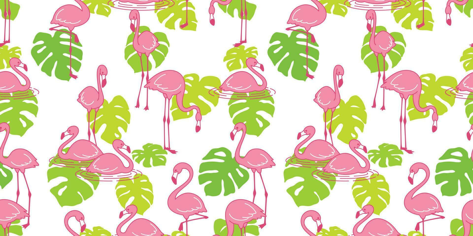 flamingo naadloos patroon vector roze flamingo's exotisch vogel monstera blad tropisch zomer sjaal geïsoleerd tegel achtergrond herhaling behang tekenfilm illustratie