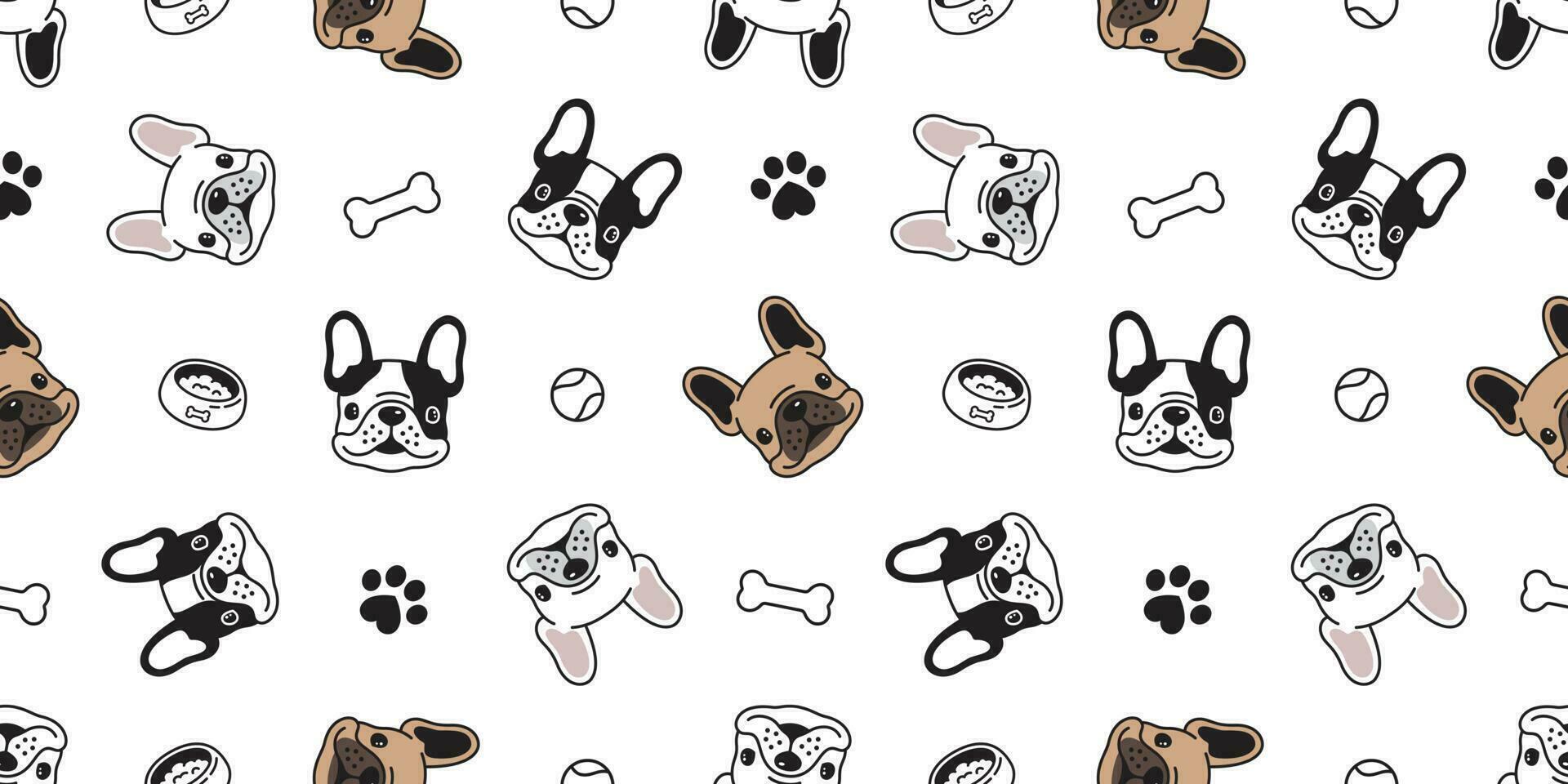 hond naadloos patroon vector Frans bulldog poot bot bal tegel achtergrond sjaal geïsoleerd herhaling behang illustratie tekenfilm hond ras