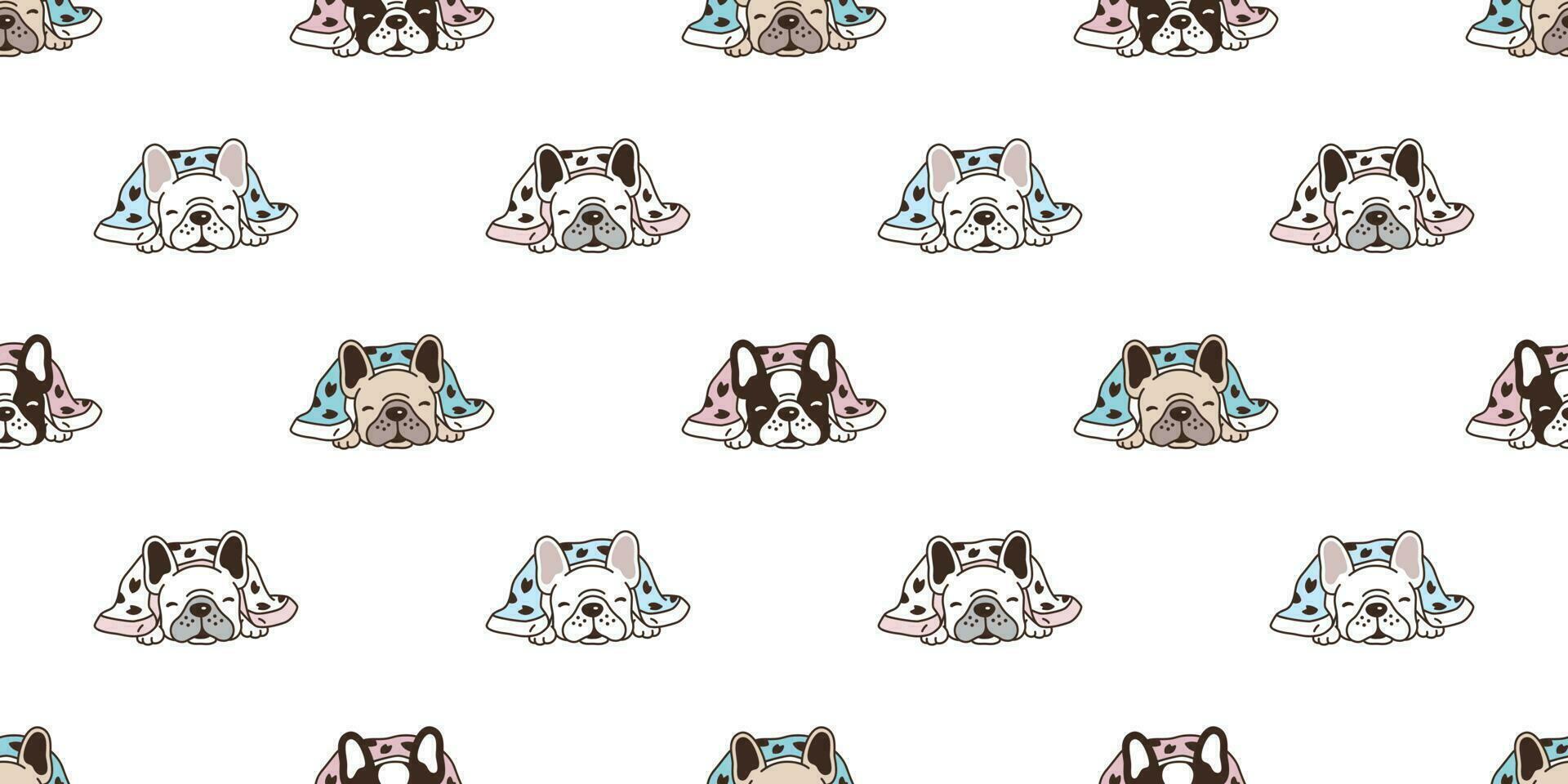 hond naadloos patroon Frans bulldog vector slapen deken sjaal geïsoleerd tegel achtergrond herhaling behang tekenfilm illustratie