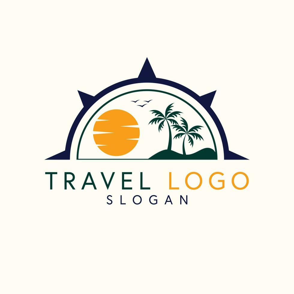 reizen vector logo ontwerp. palmen en zon logo. toerisme logo sjabloon.