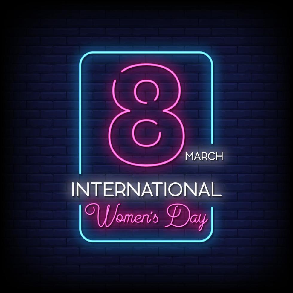 internationale vrouwendag neonreclames stijl tekst vector