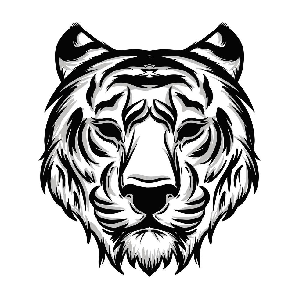 zwart-witte tijger hoofd illustratie vector