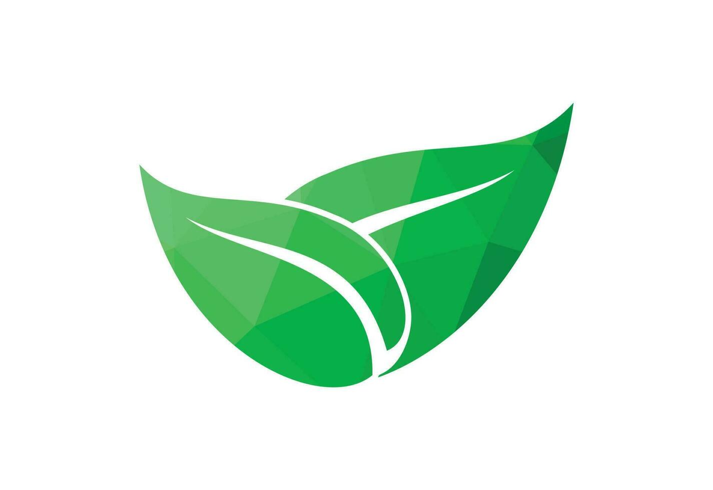 laag poly en blad, plant, logo. groen bladeren, natuur symbool, vector ontwerp sjabloon