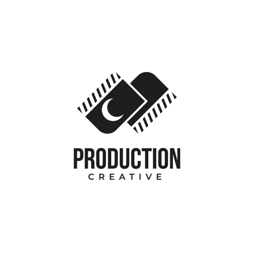 creatief maan film logo, rollend film in maan silhouet logo ontwerp vector illustratie idee