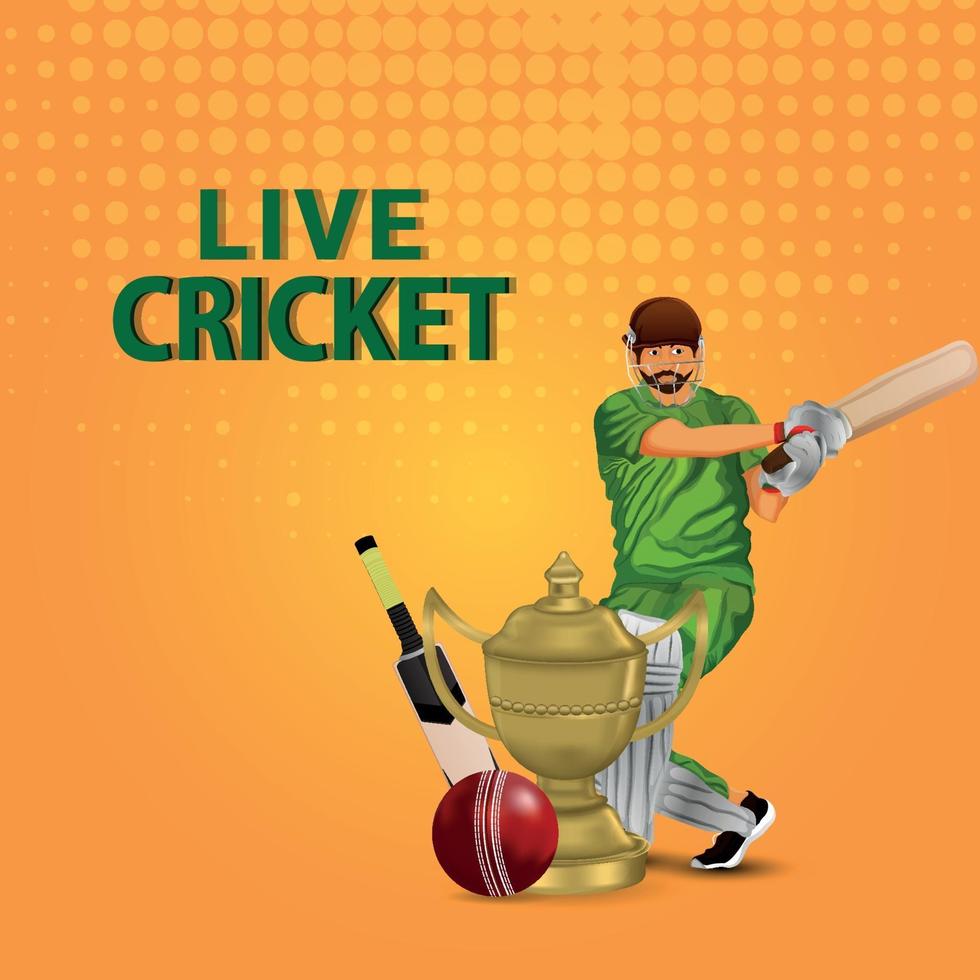 live cricket kampioenschap vectorillustratie met cricketspeler met cricketapparatuur vector