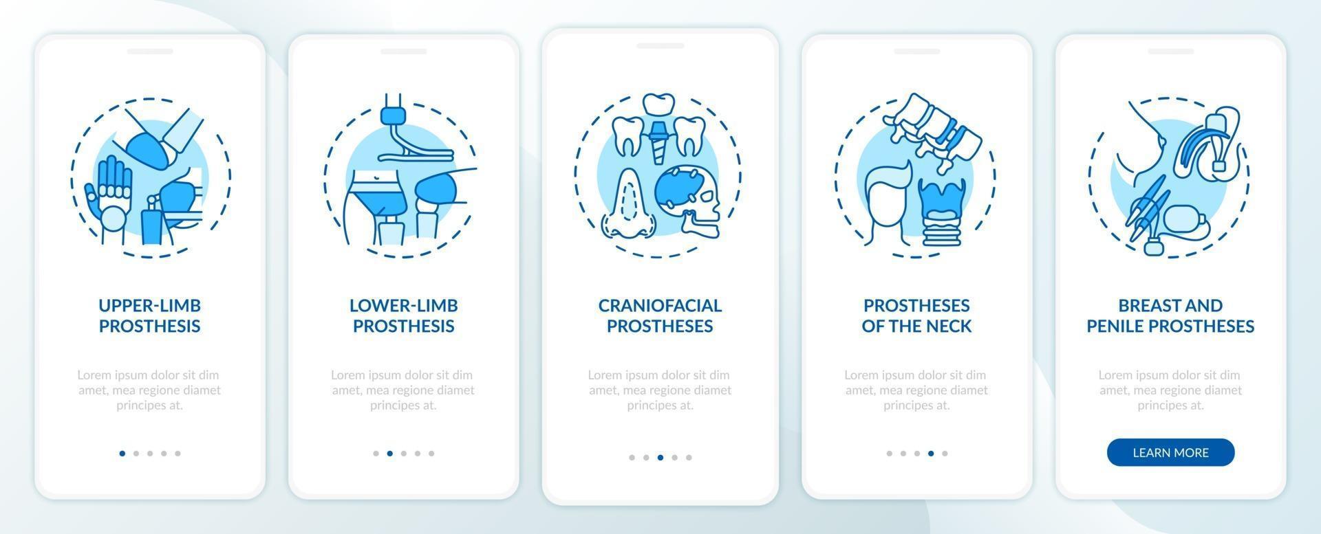 implantaten typen onboarding mobiele app-paginascherm met concepten vector