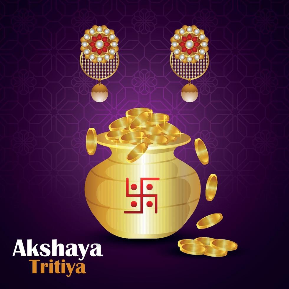 akshaya tritiya indiase sieraden verkooppromotie met gouden muntenpot en met gouden oorbellen vector