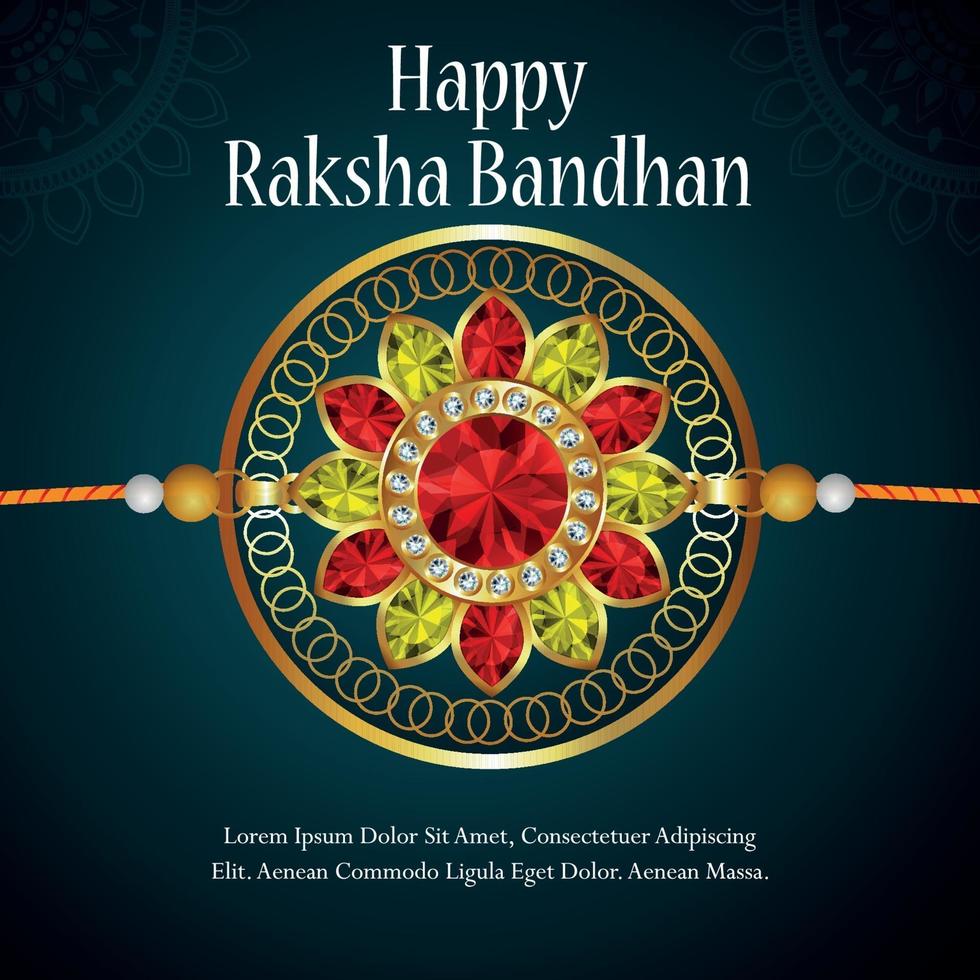 gelukkige raksha bandhan uitnodigingskaart met gouden kristallen rakhi met achtergrond vector